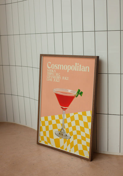 Colourful Cosmopolitan Cocktail Print - Retro, 70s Aesthetic, Bright Pastels, On Trend Fashion Prints, Bar Poster, Kitchen Prints, Cosmo Art