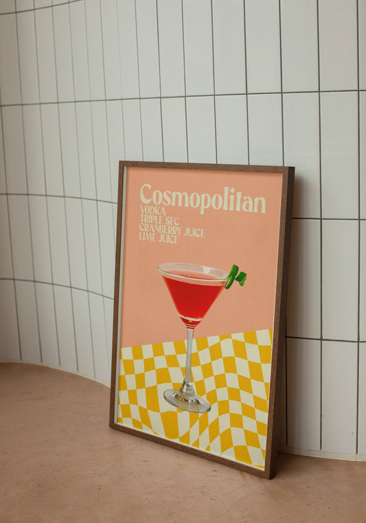 Colourful Cosmopolitan Cocktail Print - Retro, 70s Aesthetic, Bright Pastels, On Trend Fashion Prints, Bar Poster, Kitchen Prints, Cosmo Art