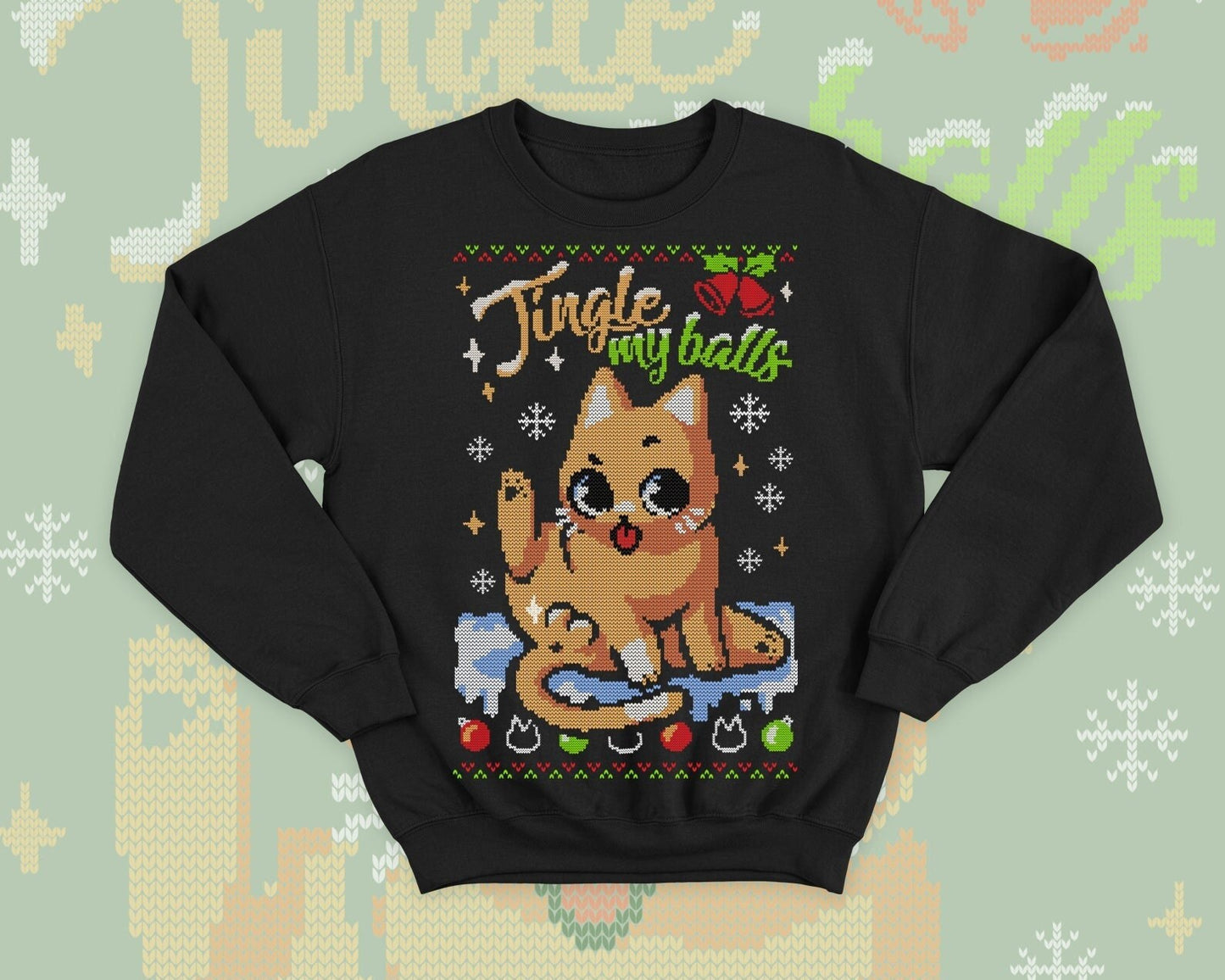 Sassy Cat Ugly Christmas - Cute kitty gift - Gingle my Balls sweatshirt - Merry Kiss my ass