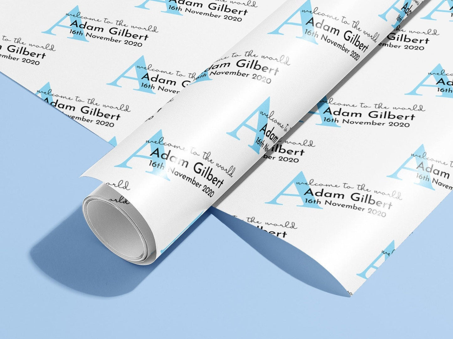 Personalised Newborn Wrapping Paper, Gift Wrap, Customised, New Born, New Baby, Baby Shower, Celebration, Boy, Blue, New Parents, Paper