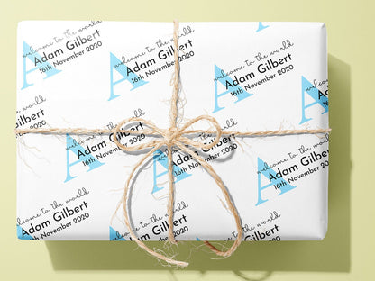 Personalised Newborn Wrapping Paper, Gift Wrap, Customised, New Born, New Baby, Baby Shower, Celebration, Boy, Blue, New Parents, Paper