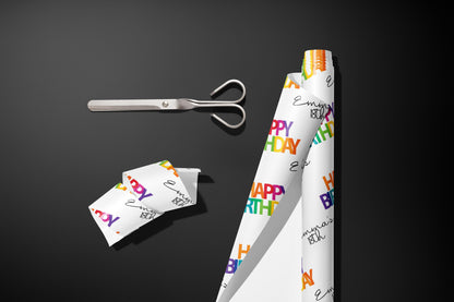 Personalised Birthday Gift Wrap, Wrapping Paper, Rainbow, You Name, Customised, Wedding, Party, Paper, Your Age, 18, 21, 30, 40, 50.