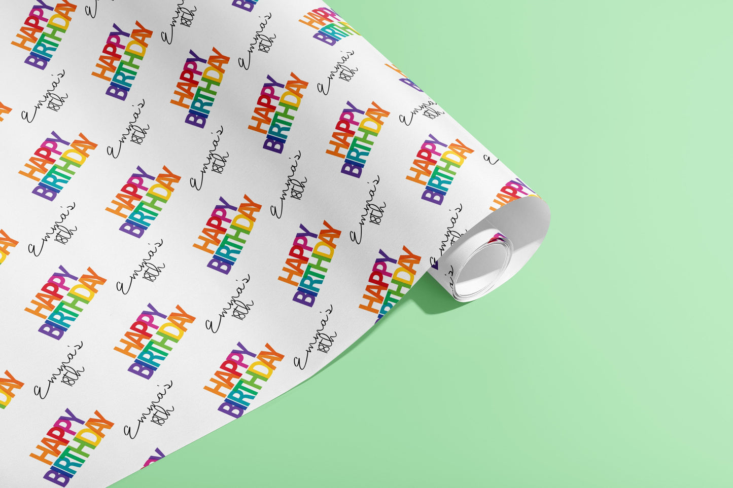 Personalised Birthday Gift Wrap, Wrapping Paper, Rainbow, You Name, Customised, Wedding, Party, Paper, Your Age, 18, 21, 30, 40, 50.