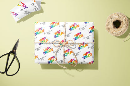 Personalised Birthday Gift Wrap, Wrapping Paper, Rainbow, You Name, Customised, Wedding, Party, Paper, Your Age, 18, 21, 30, 40, 50.