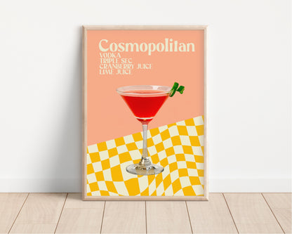 Colourful Cosmopolitan Cocktail Print - Retro, 70s Aesthetic, Bright Pastels, On Trend Fashion Prints, Bar Poster, Kitchen Prints, Cosmo Art
