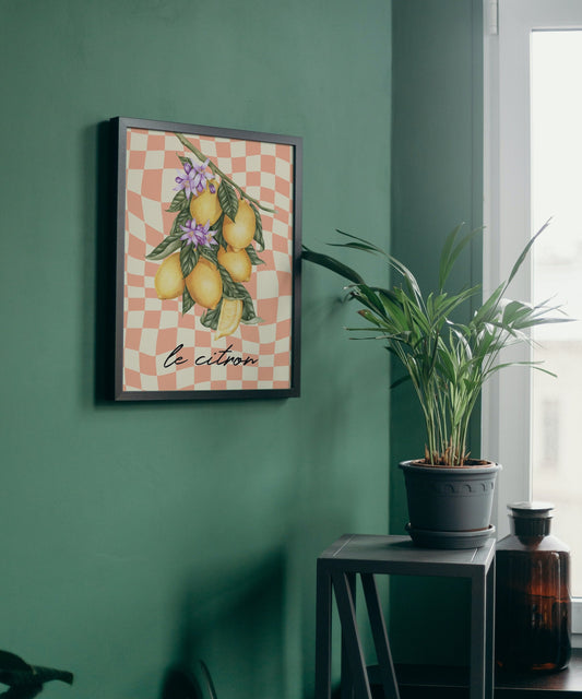 La Citron Print: Pastel Checkerboard, Retro Kitchen Art