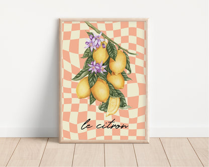 La Citron Print: Pastel Checkerboard, Retro Kitchen Art