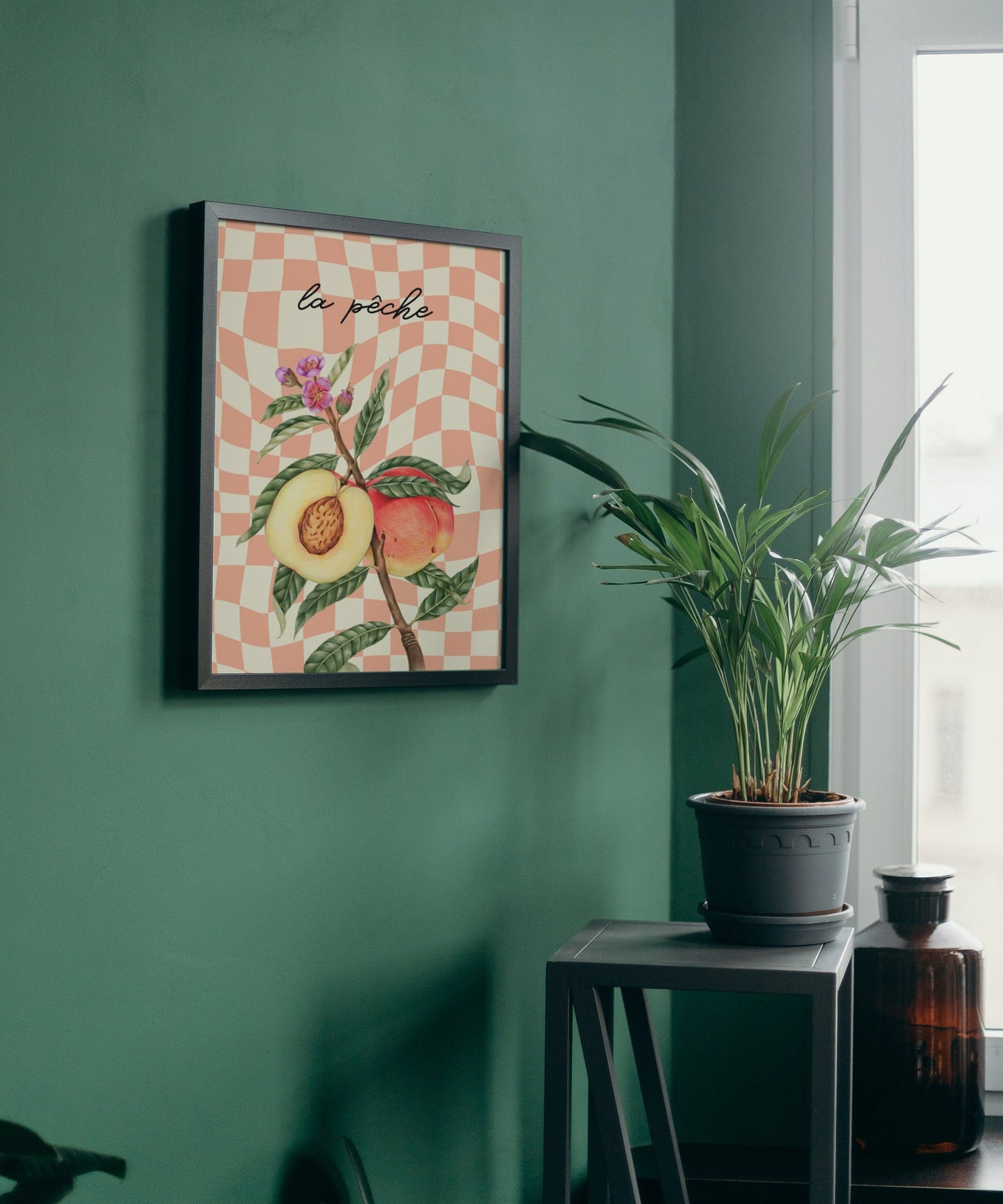 Peach Print: Retro Checkerboard, Pastel Kitchen Art