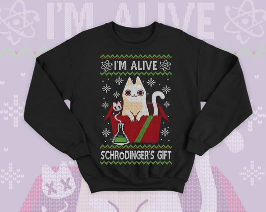 Schrödinger's cat Ugly Christmas - Cute kitty gift - science physics sweatshirt