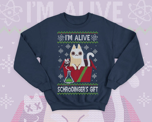 Schrödinger's cat Ugly Christmas - Cute kitty gift - science physics sweatshirt