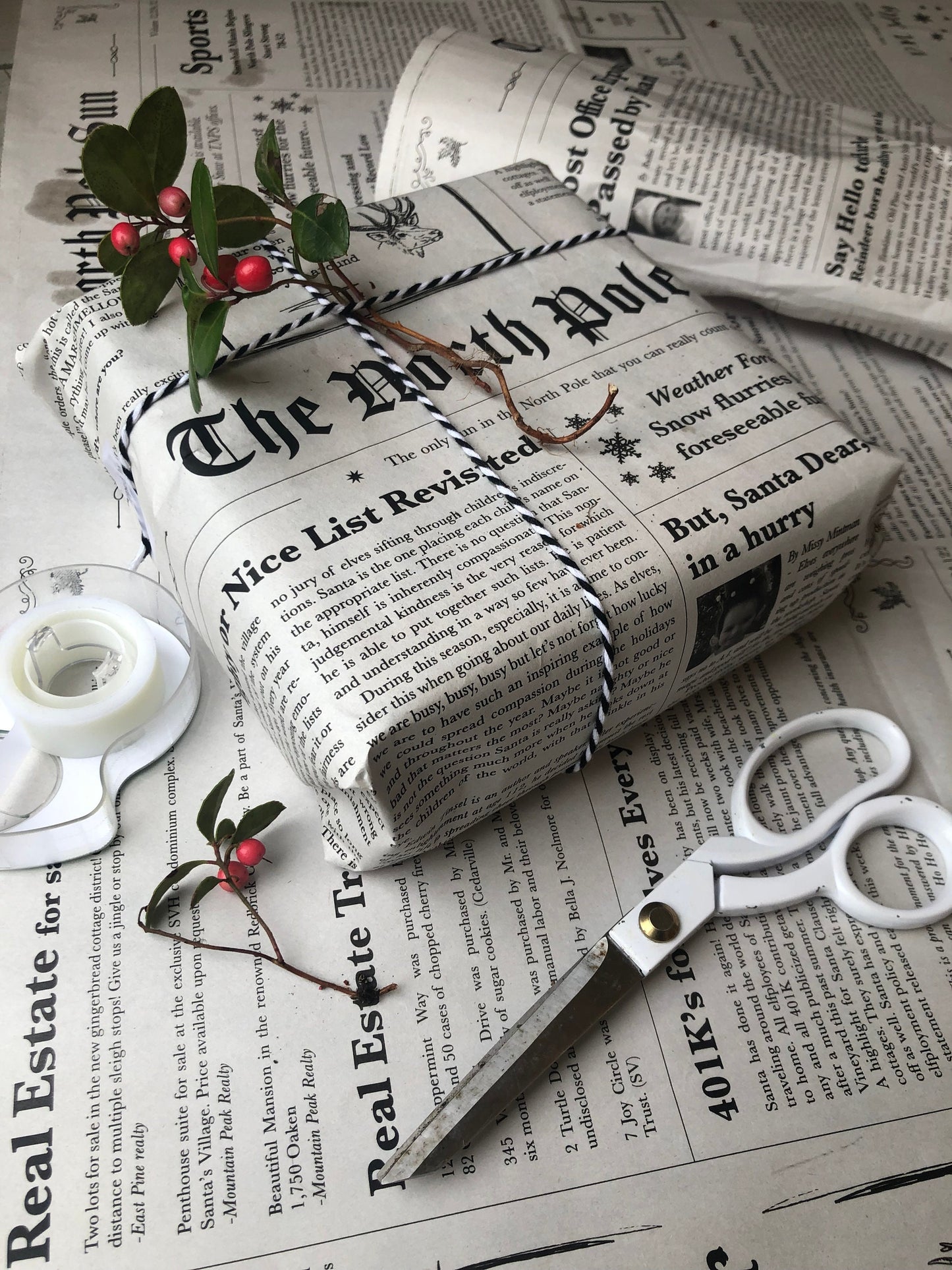 The North Pole Newspaper Gift Wrap Sheets from Santa on Christmas Eco-friendly PLASTIC FREE wrapping paper
