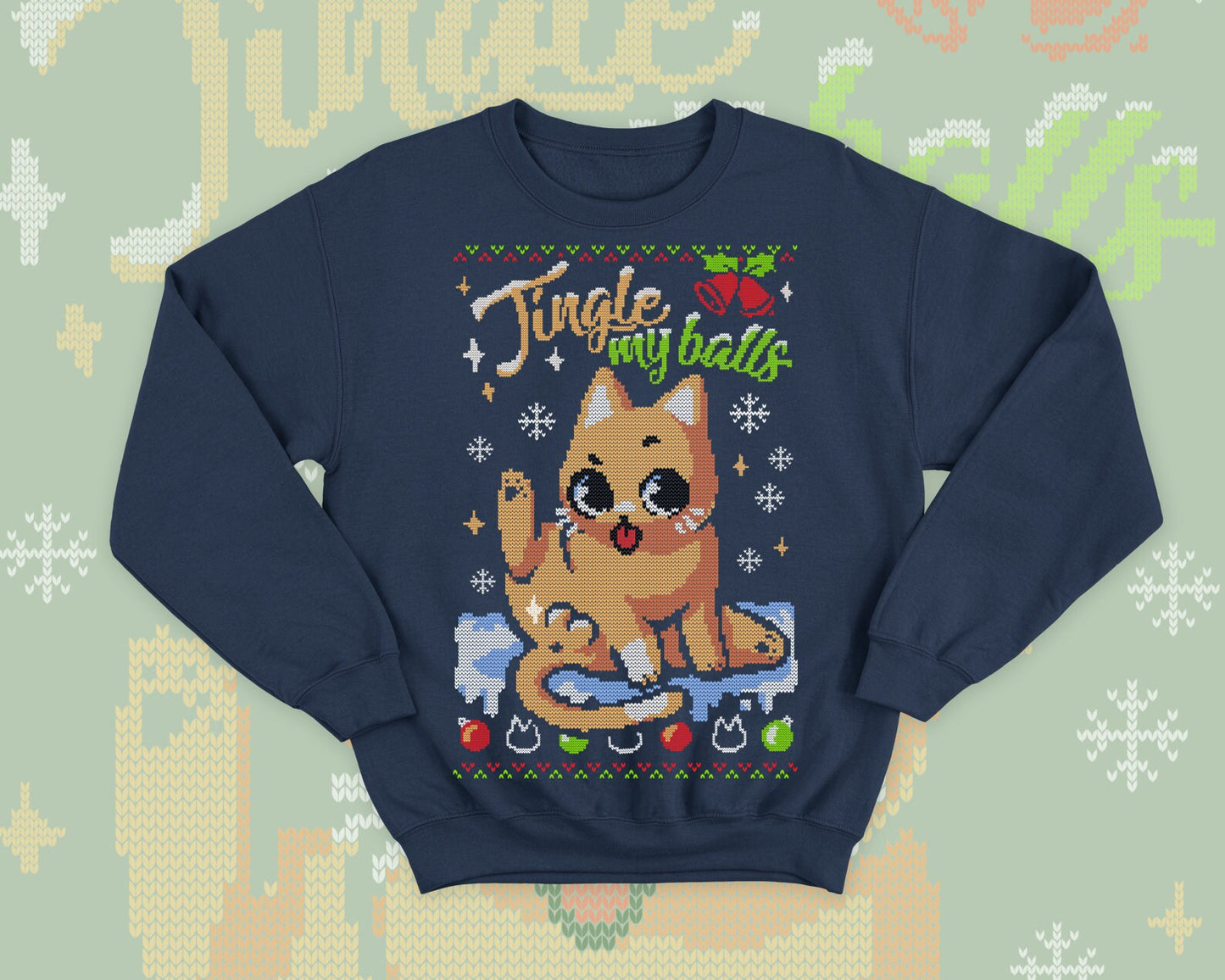 Sassy Cat Ugly Christmas - Cute kitty gift - Gingle my Balls sweatshirt - Merry Kiss my ass