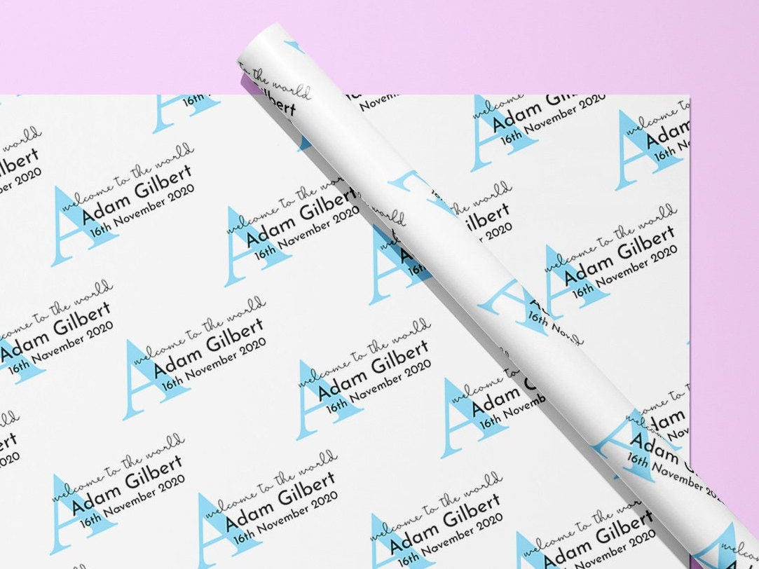 Personalised Newborn Wrapping Paper, Gift Wrap, Customised, New Born, New Baby, Baby Shower, Celebration, Boy, Blue, New Parents, Paper