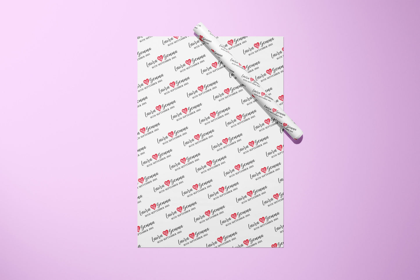 Personalised Gift Wrap, Names, Wrapping Paper, Valentines, Hearts, Customised, Wedding, Party, Engagement, Couples, Newly Weds, Anniversary