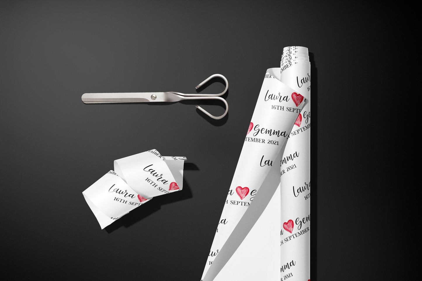 Personalised Gift Wrap, Names, Wrapping Paper, Valentines, Hearts, Customised, Wedding, Party, Engagement, Couples, Newly Weds, Anniversary