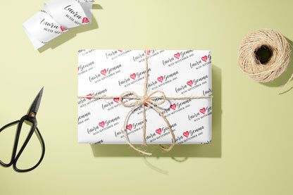 Personalised Gift Wrap, Names, Wrapping Paper, Valentines, Hearts, Customised, Wedding, Party, Engagement, Couples, Newly Weds, Anniversary