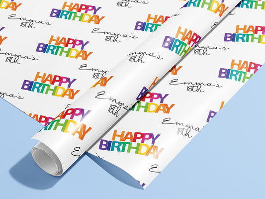 Personalised Birthday Gift Wrap, Wrapping Paper, Rainbow, You Name, Customised, Wedding, Party, Paper, Your Age, 18, 21, 30, 40, 50.