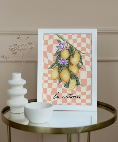 La Citron Print: Pastel Checkerboard, Retro Kitchen Art