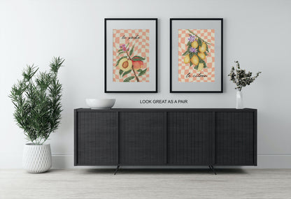 La Citron Print: Pastel Checkerboard, Retro Kitchen Art