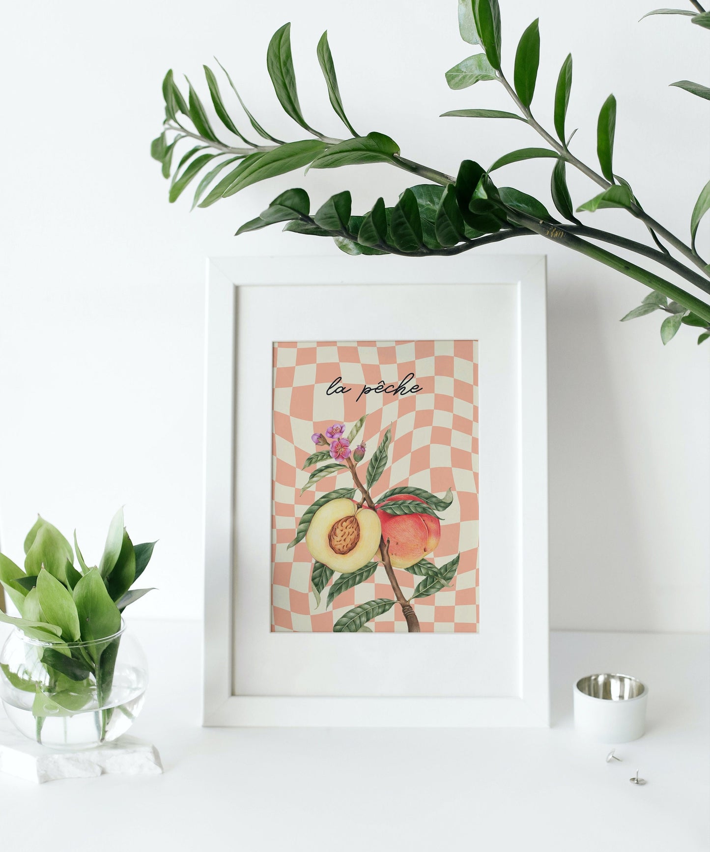 Peach Print: Retro Checkerboard, Pastel Kitchen Art