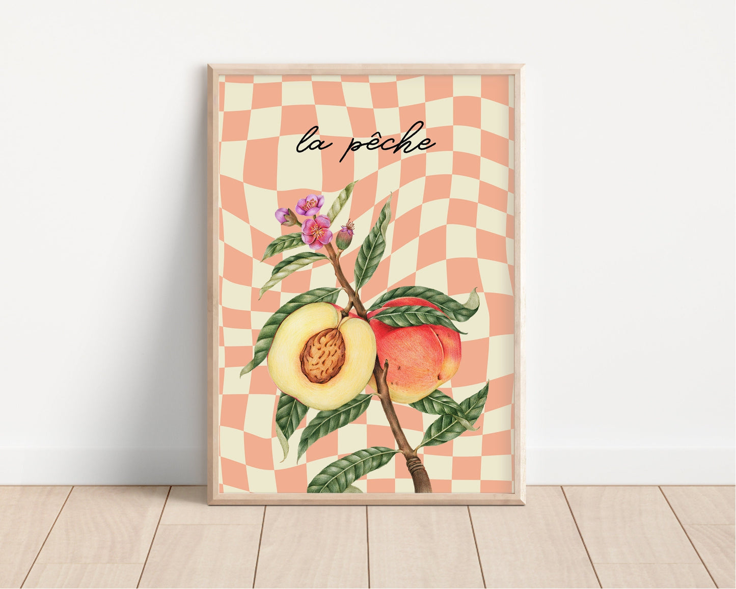 Peach Print: Retro Checkerboard, Pastel Kitchen Art