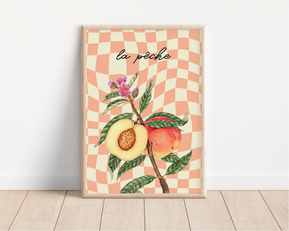 Peach Print: Retro Checkerboard, Pastel Kitchen Art