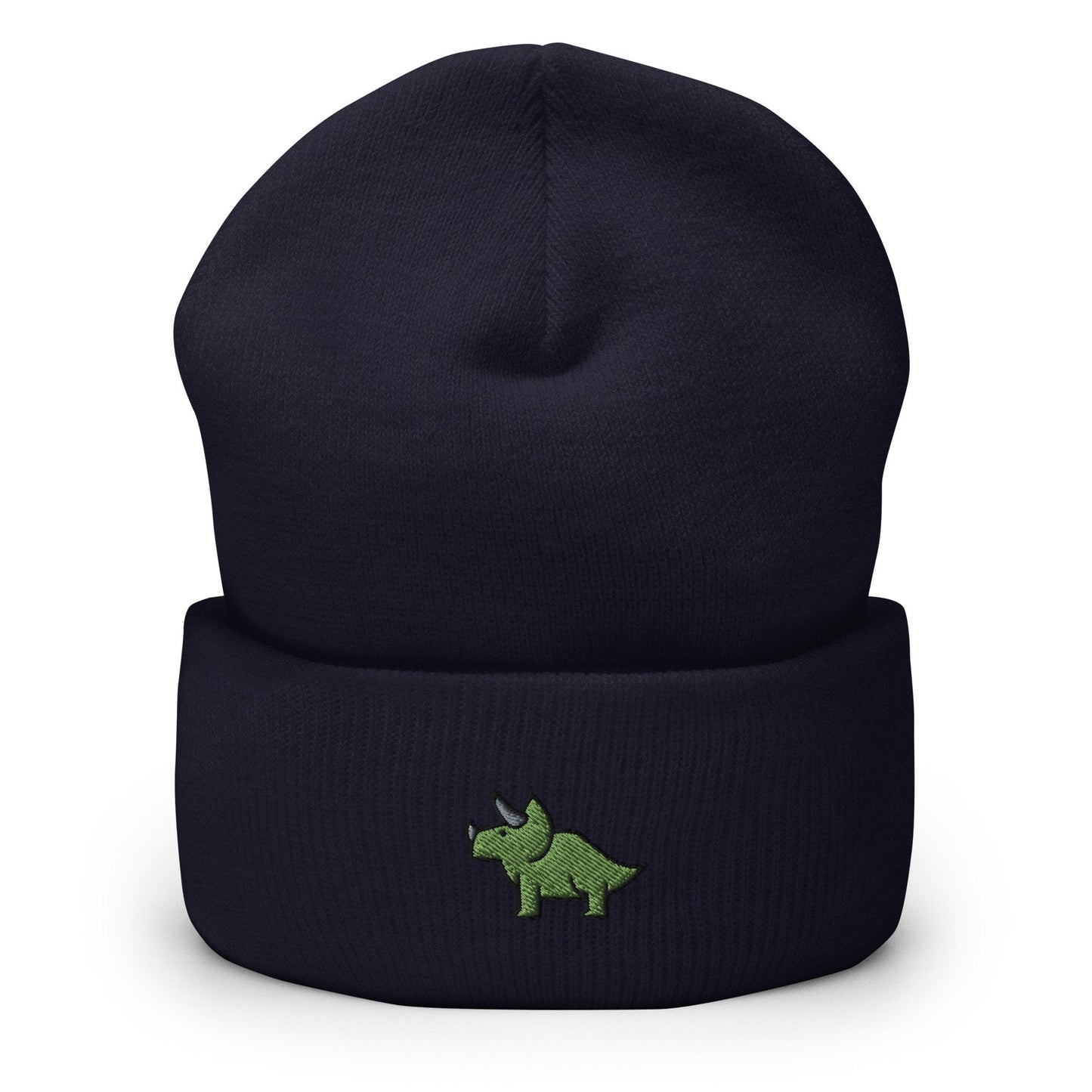 Triceratops Dinosaur Embroidered Beanie, Handmade Cuffed Knit Unisex Slouchy Adult Winter Hat Cap Gift