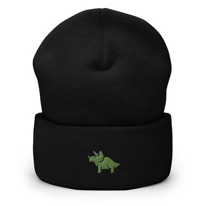 Triceratops Dinosaur Embroidered Beanie, Handmade Cuffed Knit Unisex Slouchy Adult Winter Hat Cap Gift