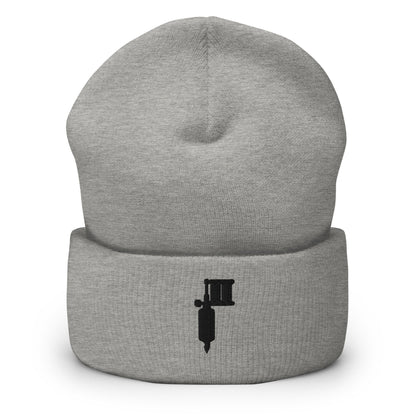 Tattoo Artist, Tattooist Tattoo Machine Embroidered Beanie, Handmade Cuffed Knit Unisex Slouchy Adult Winter Hat Cap Gift