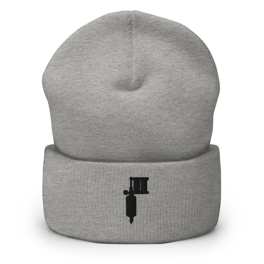 Tattoo Artist, Tattooist Tattoo Machine Embroidered Beanie, Handmade Cuffed Knit Unisex Slouchy Adult Winter Hat Cap Gift