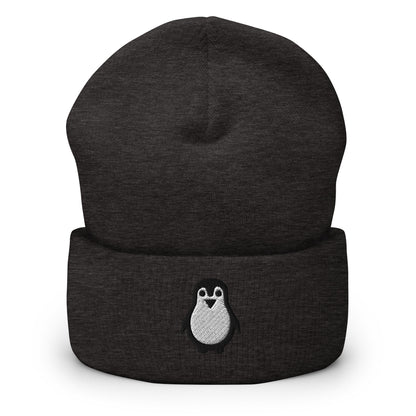Cute Penguin Embroidered Beanie, Handmade Cuffed Knit Unisex Slouchy Adult Winter Hat Cap Gift