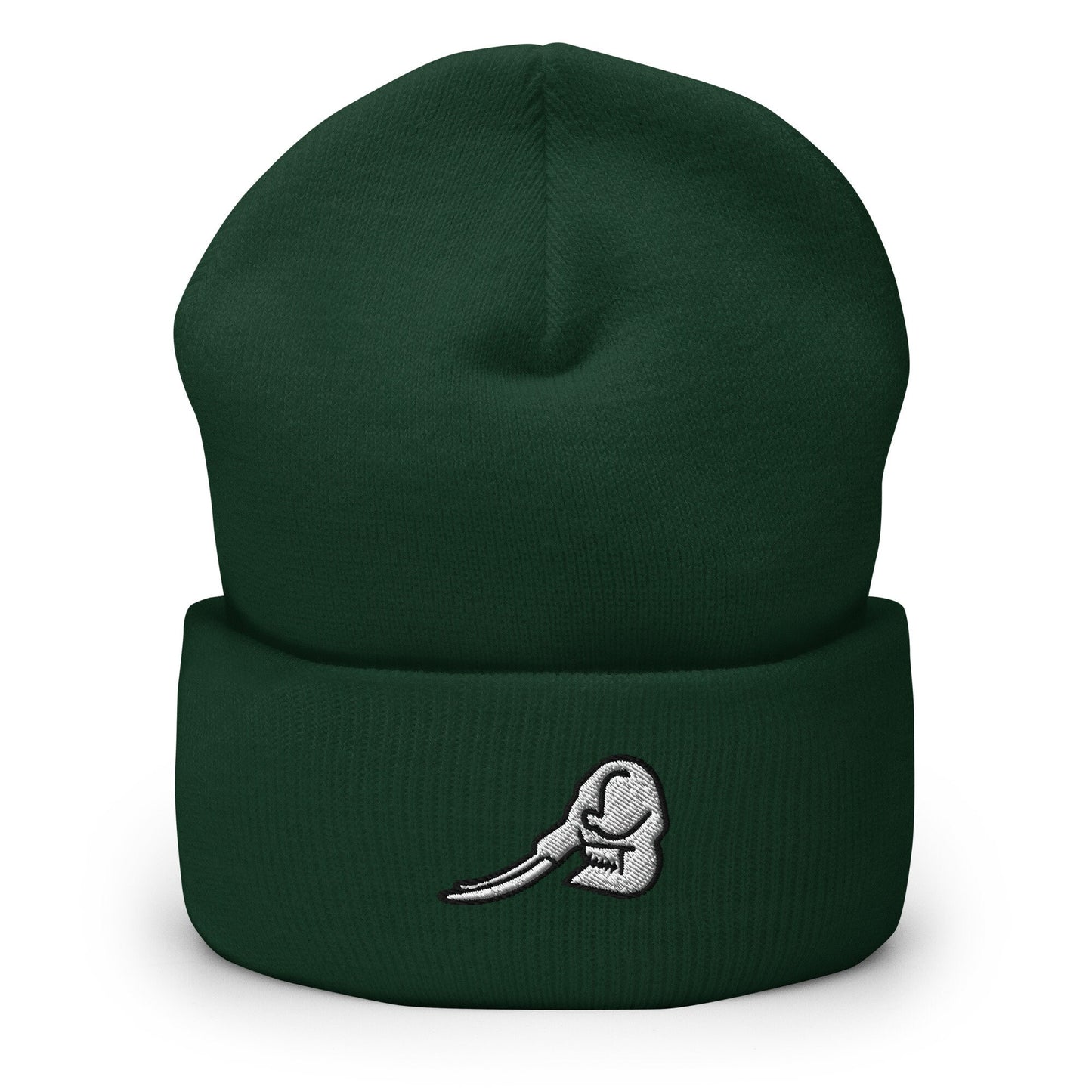 Mastadon Skull Fossil Embroidered Beanie, Handmade Cuffed Knit Unisex Slouchy Adult Winter Hat Cap Gift