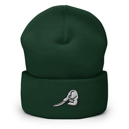 Mastadon Skull Fossil Embroidered Beanie, Handmade Cuffed Knit Unisex Slouchy Adult Winter Hat Cap Gift