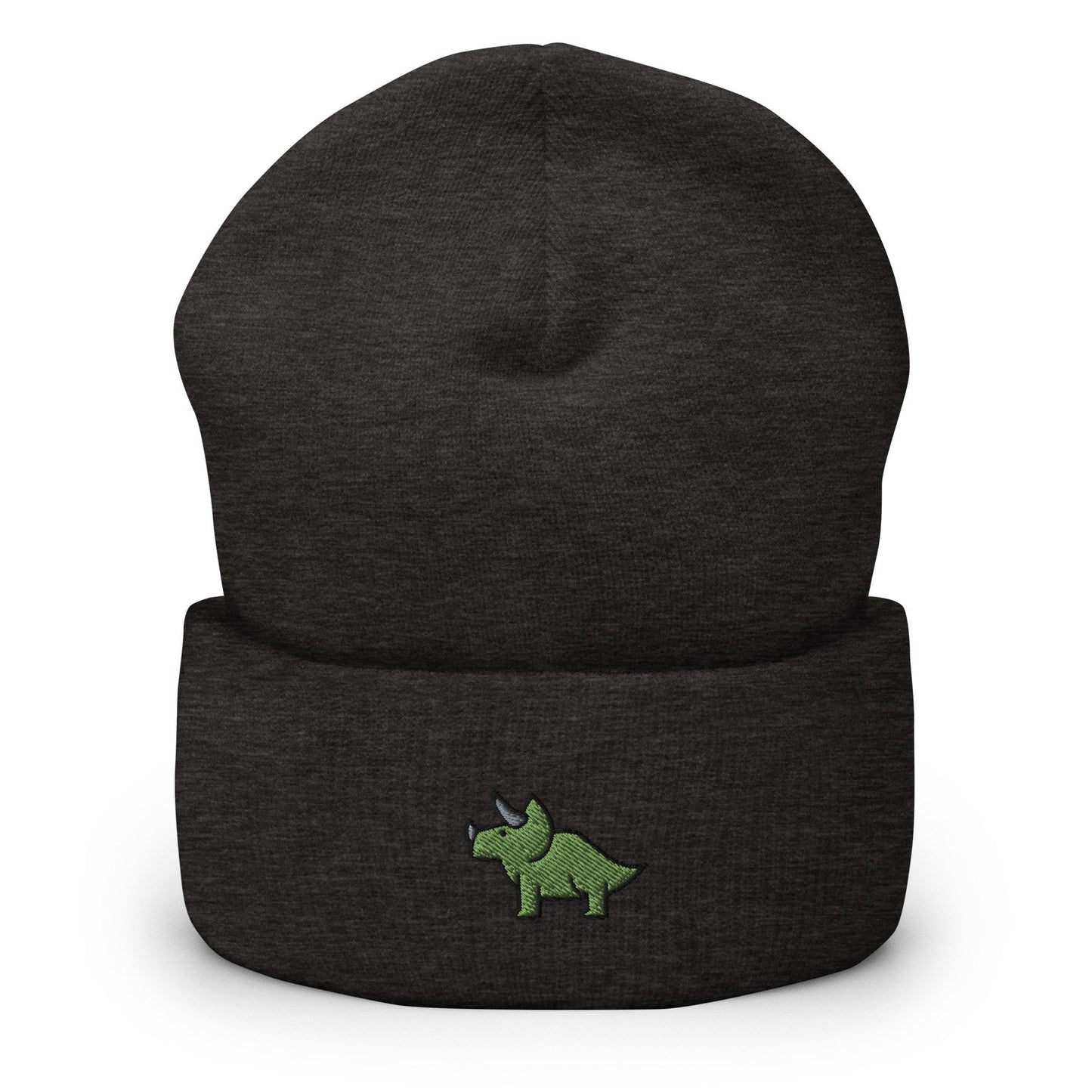 Triceratops Dinosaur Embroidered Beanie, Handmade Cuffed Knit Unisex Slouchy Adult Winter Hat Cap Gift