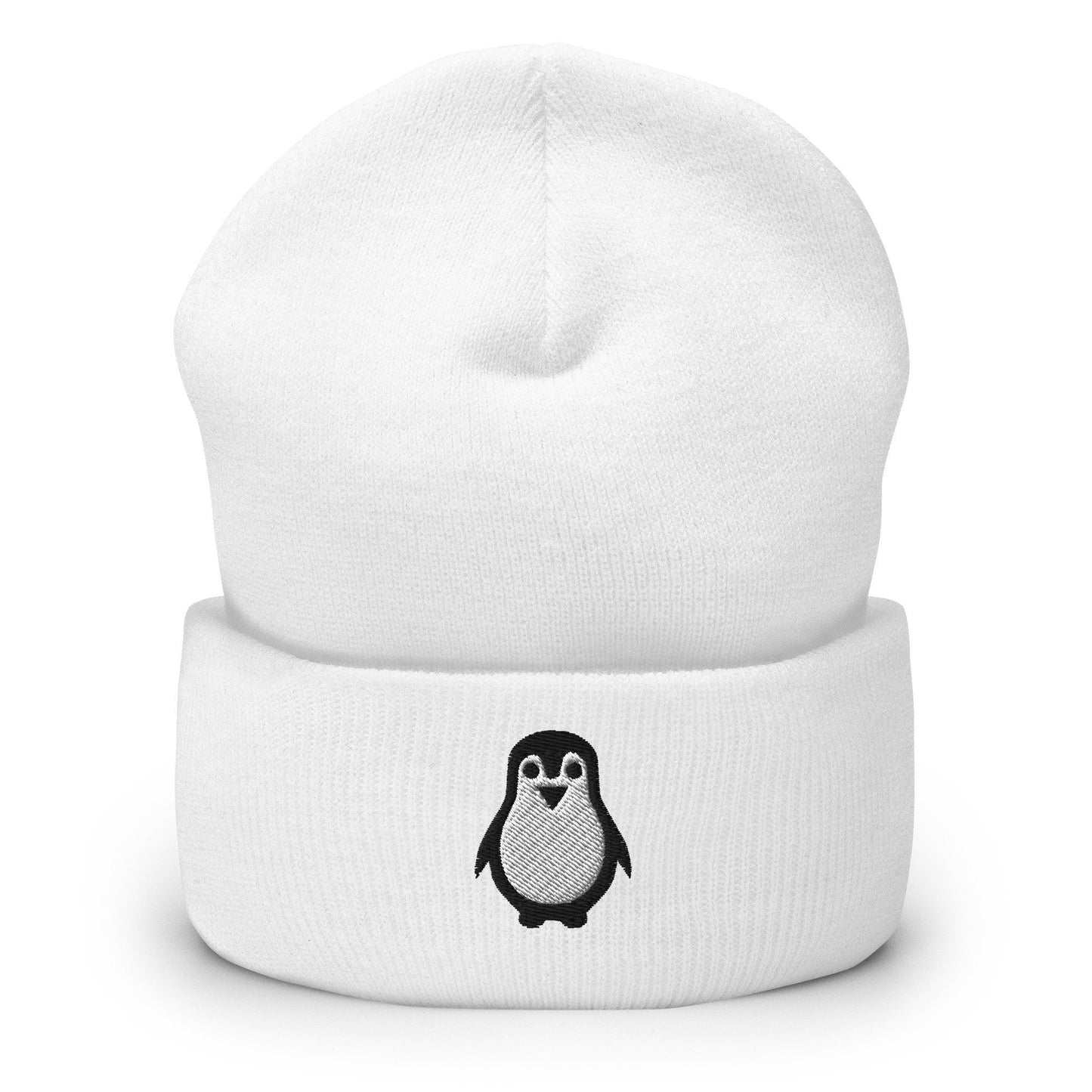 Cute Penguin Embroidered Beanie, Handmade Cuffed Knit Unisex Slouchy Adult Winter Hat Cap Gift