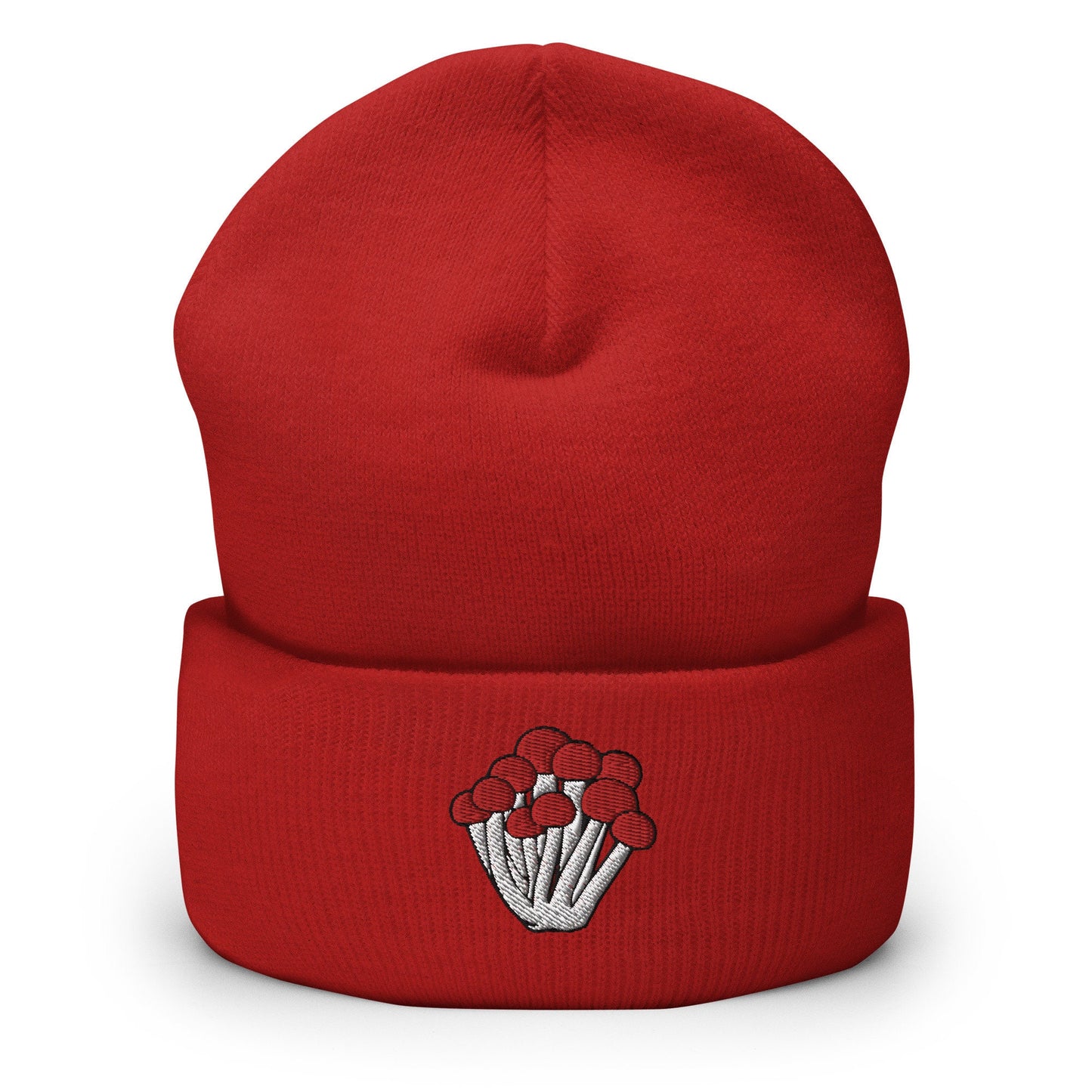 Bunch of Fungi, Fungus, Mushrooms Embroidered Beanie, Handmade Cuffed Knit Unisex Slouchy Adult Winter Hat Cap Gift