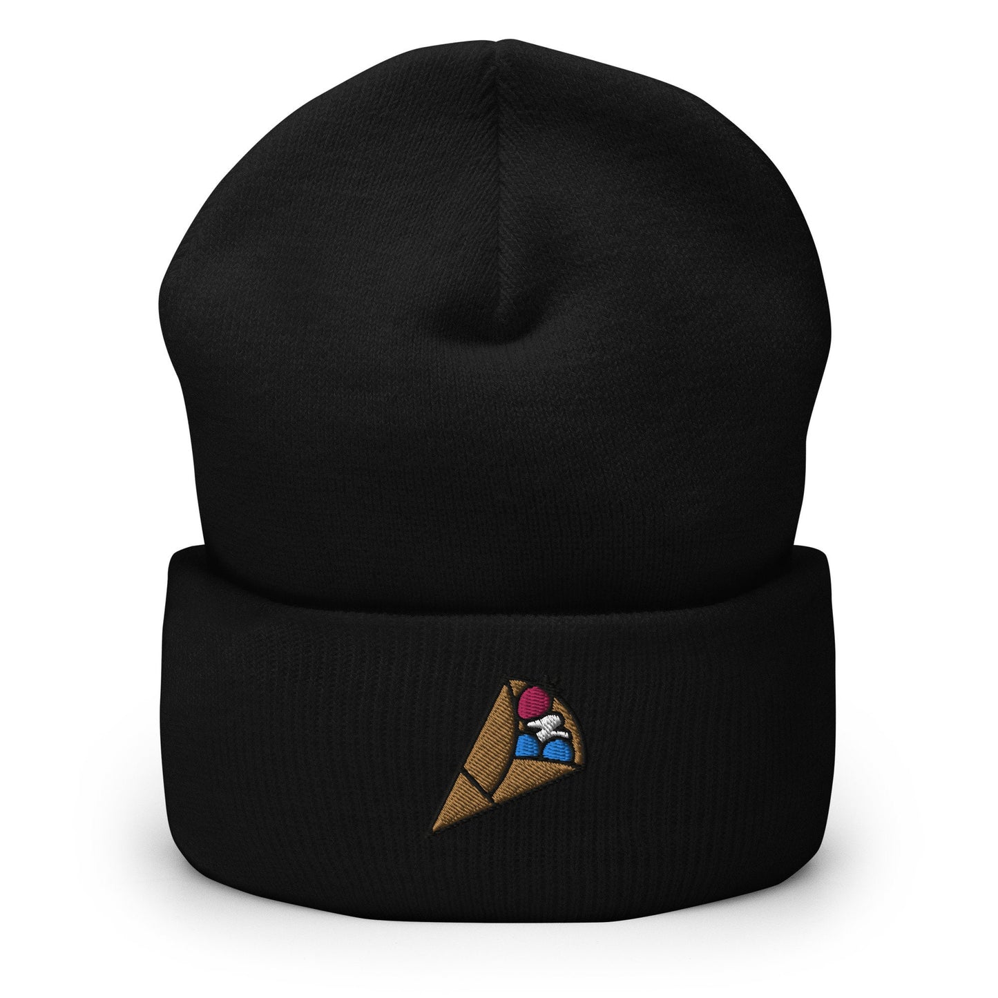 French Pancake Crepe Dessert Embroidered Beanie, Handmade Cuffed Knit Unisex Slouchy Adult Winter Hat Cap Gift