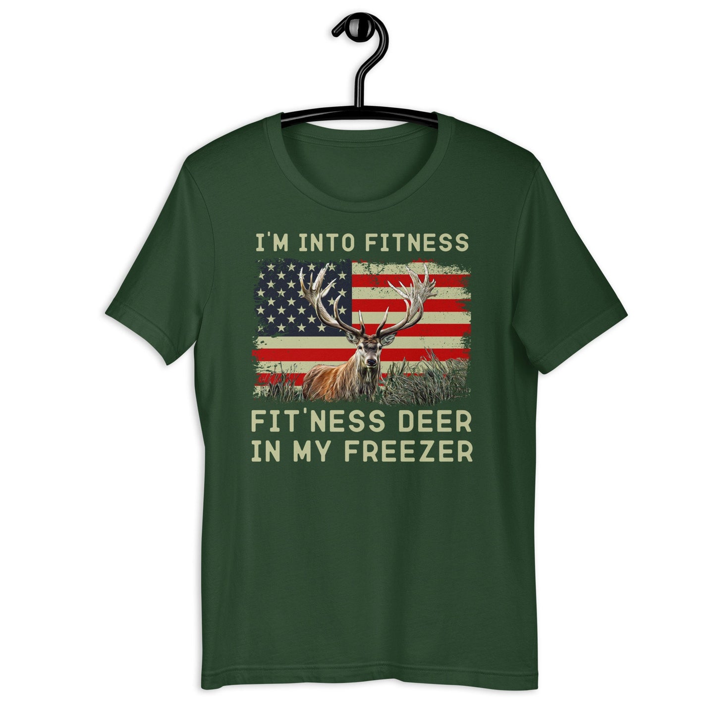 Hunting tshirt, Im into fitness fitness deer in my freezer Shirt, gift for hunter, buck hunter shirt, American flag hunting, deer hunting