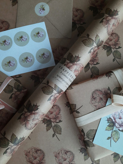 Vintage rose Wrapping paper, Gift Wrap, Wrapping, Rose Gift Warp, Wrapping paper, gift paper, floral wrapping paper, rose recycled wrappaper