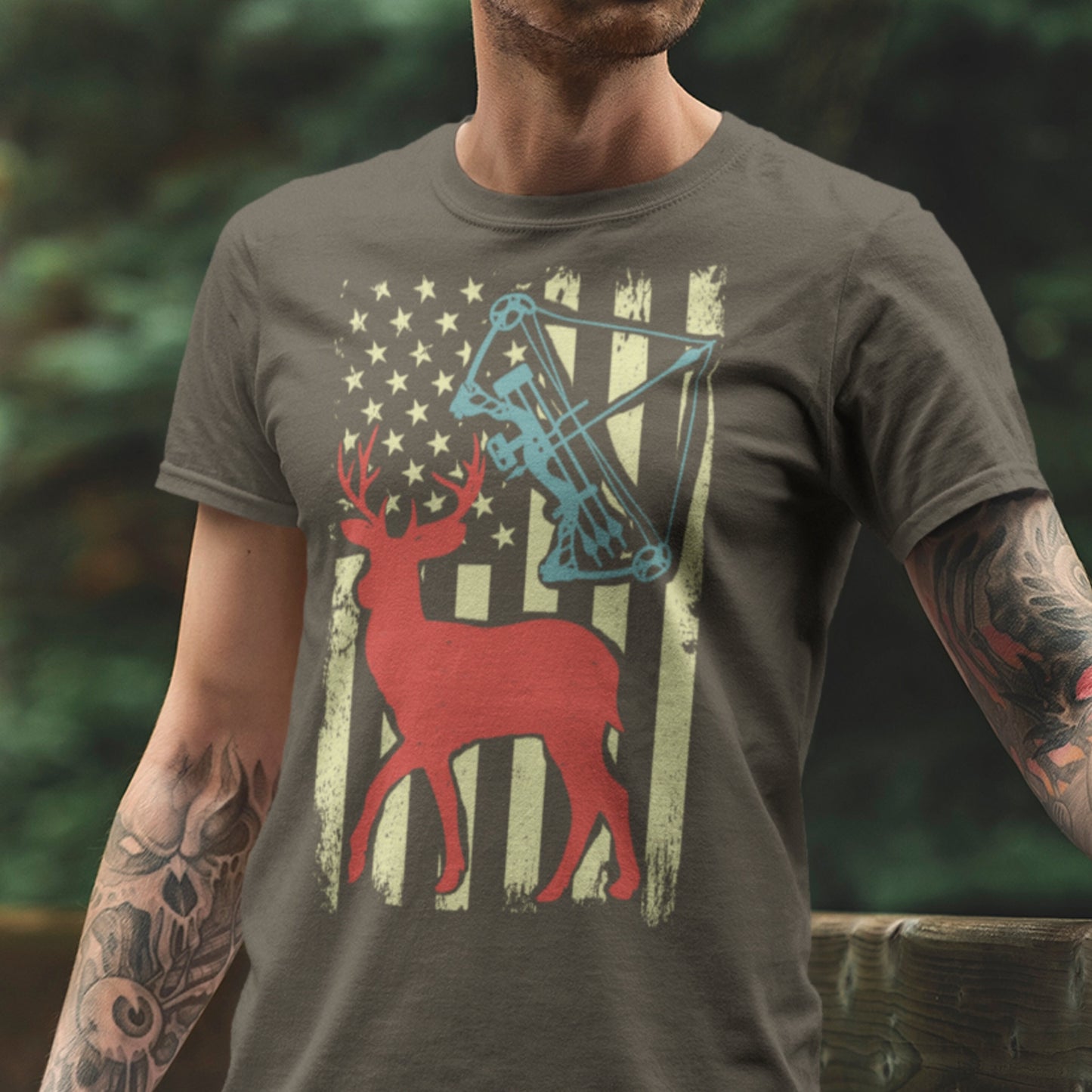 Hunting shirt, Bow hunting American flag shirt, Deer hunting shirt, gift for bow hunter, deer hunting gifts, bow hunter shirt, bow hunter