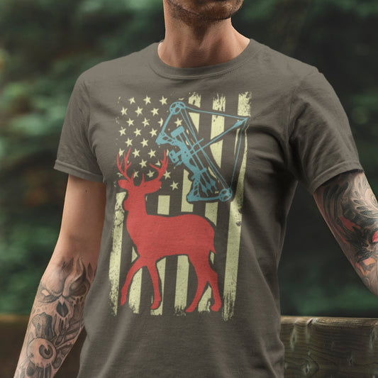 Hunting shirt, Bow hunting American flag shirt, Deer hunting shirt, gift for bow hunter, deer hunting gifts, bow hunter shirt, bow hunter
