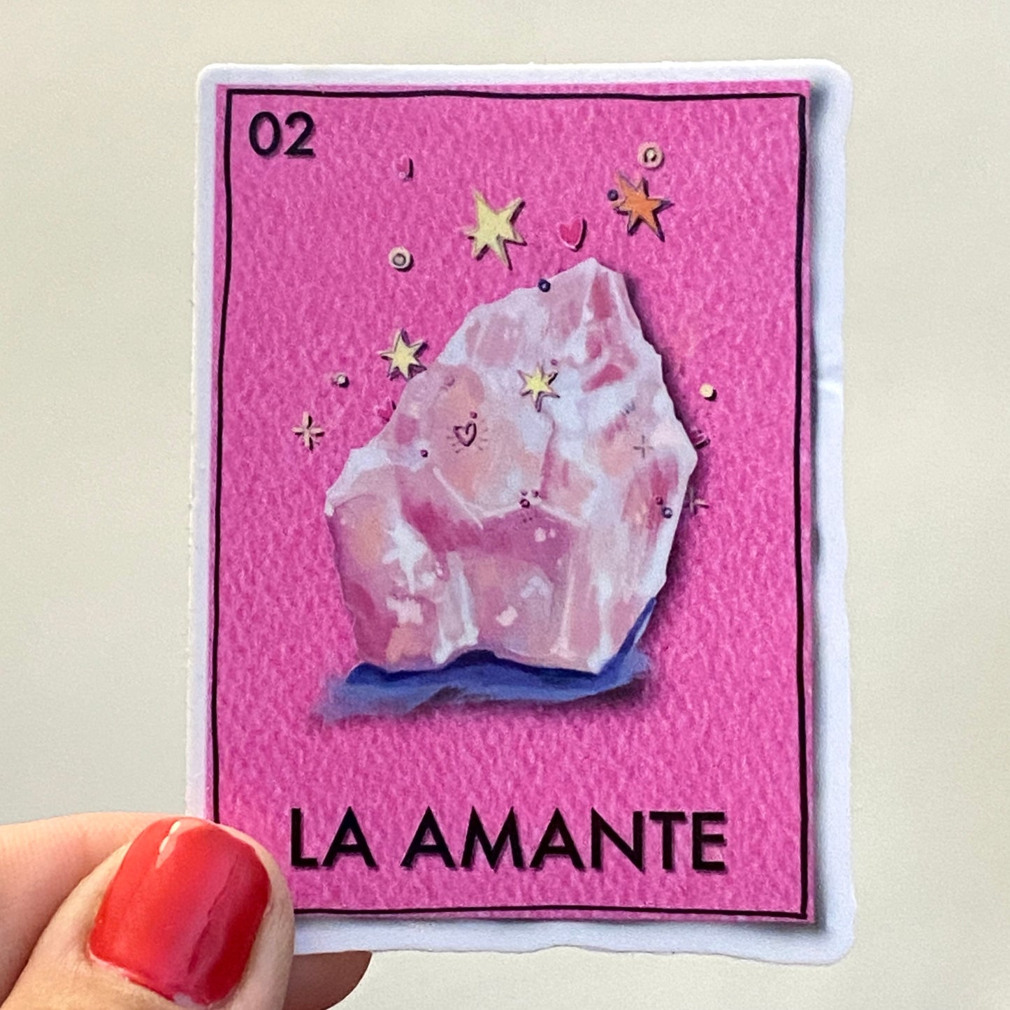 Rose Quartz Gems | 3" Glossy Vinyl Sticker Decal | Waterproof  Weatherproof | Loteria The Lover La Amante Gemstones