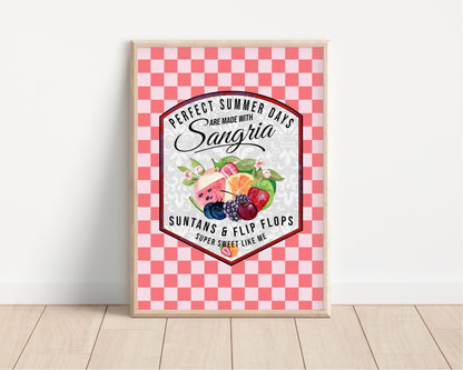 Retro Sangria Cocktail Print: 1970s Summer Bar Art