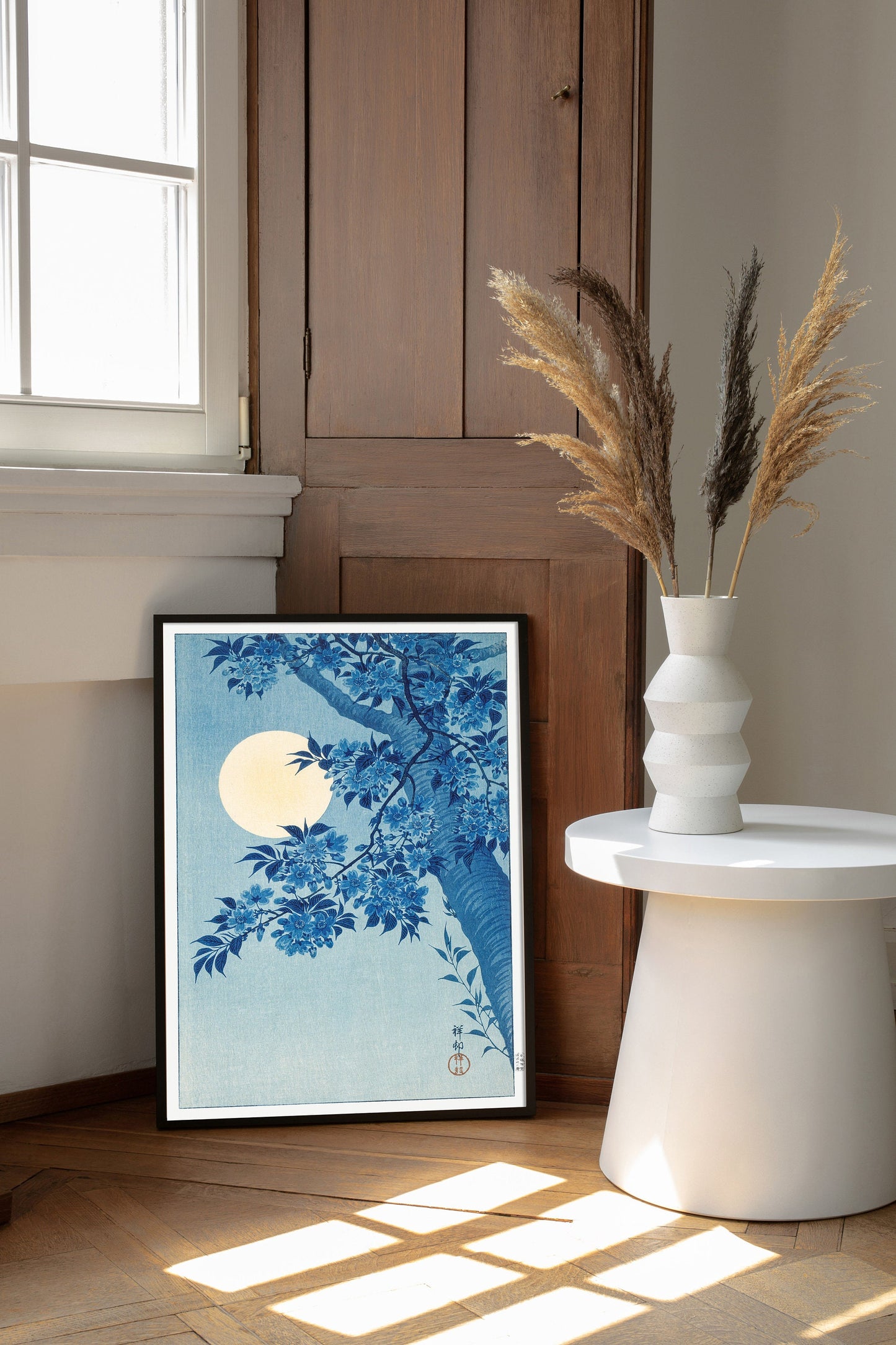 Blossoming Cherry on a Moonlit Night by Ohara Koson, Vintage Poster, Blue Vintage Print, Vintage Japanese Art, Antique Drawing Art