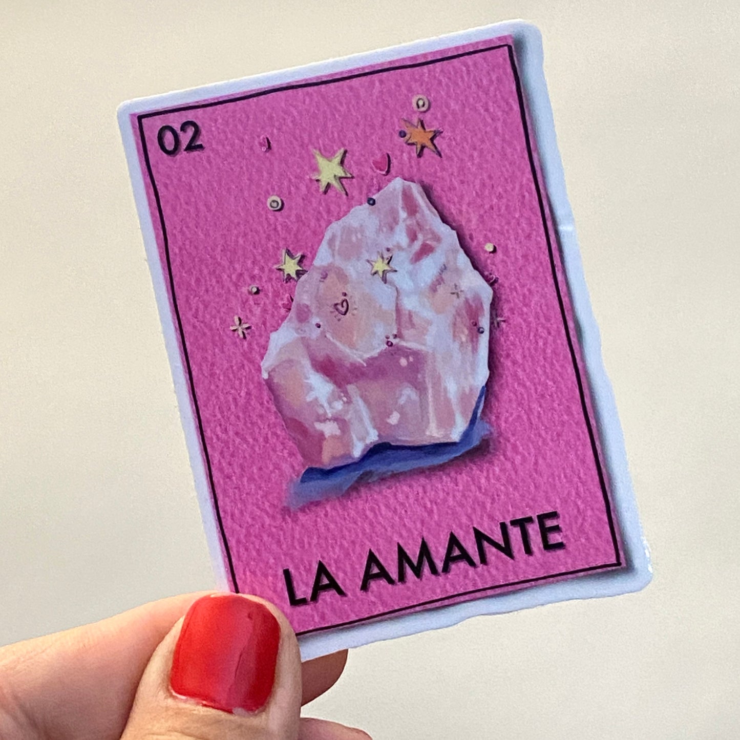 Rose Quartz Gems | 3" Glossy Vinyl Sticker Decal | Waterproof  Weatherproof | Loteria The Lover La Amante Gemstones