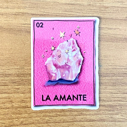 Rose Quartz Gems | 3" Glossy Vinyl Sticker Decal | Waterproof  Weatherproof | Loteria The Lover La Amante Gemstones