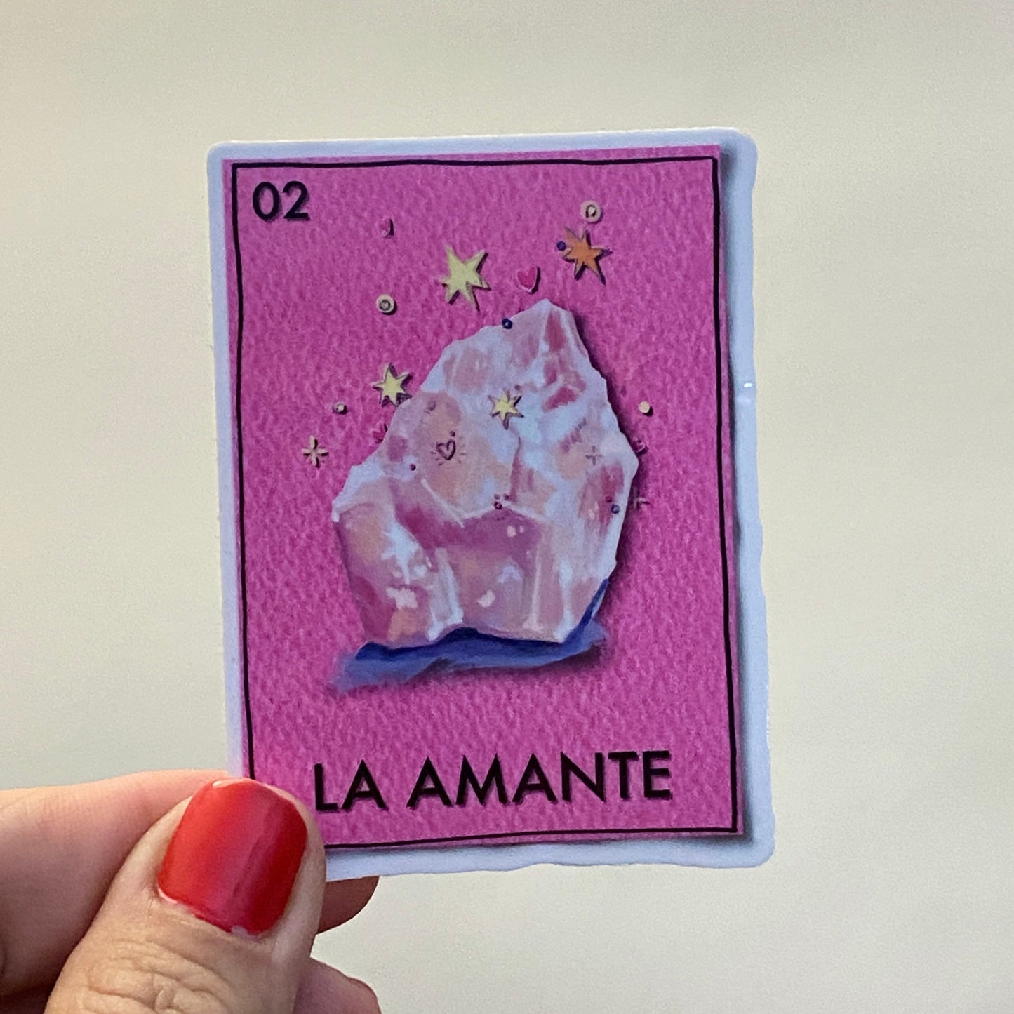 Rose Quartz Gems | 3" Glossy Vinyl Sticker Decal | Waterproof  Weatherproof | Loteria The Lover La Amante Gemstones