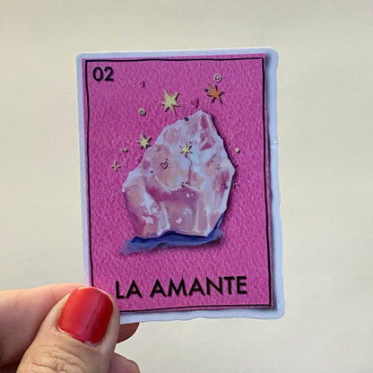 Rose Quartz Gems | 3" Glossy Vinyl Sticker Decal | Waterproof  Weatherproof | Loteria The Lover La Amante Gemstones
