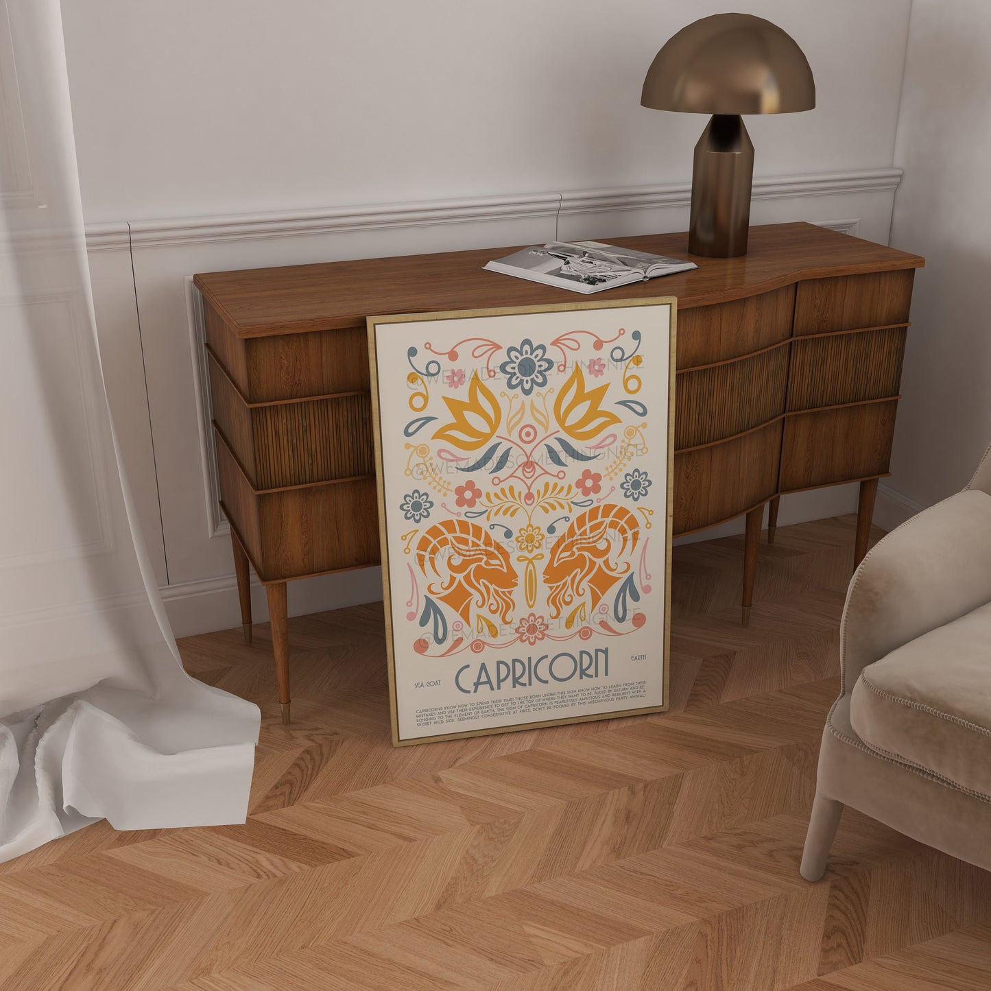 Capricorn Poster, Horoscope Print, Astrological Wall Art, Tarot, Exhibition Poster, Zodiac Poster, Birthday Present, Boho, Housewarming