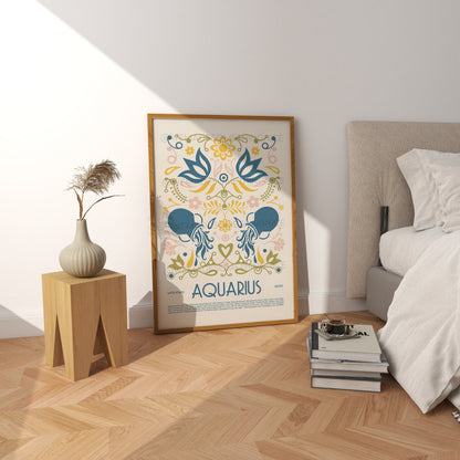 Aquarius Poster, Horoscope Print, Astrological Wall Art, Illustration, Exhibition Poster, Zodiac Poster, Birthday, Boho, Housewarming